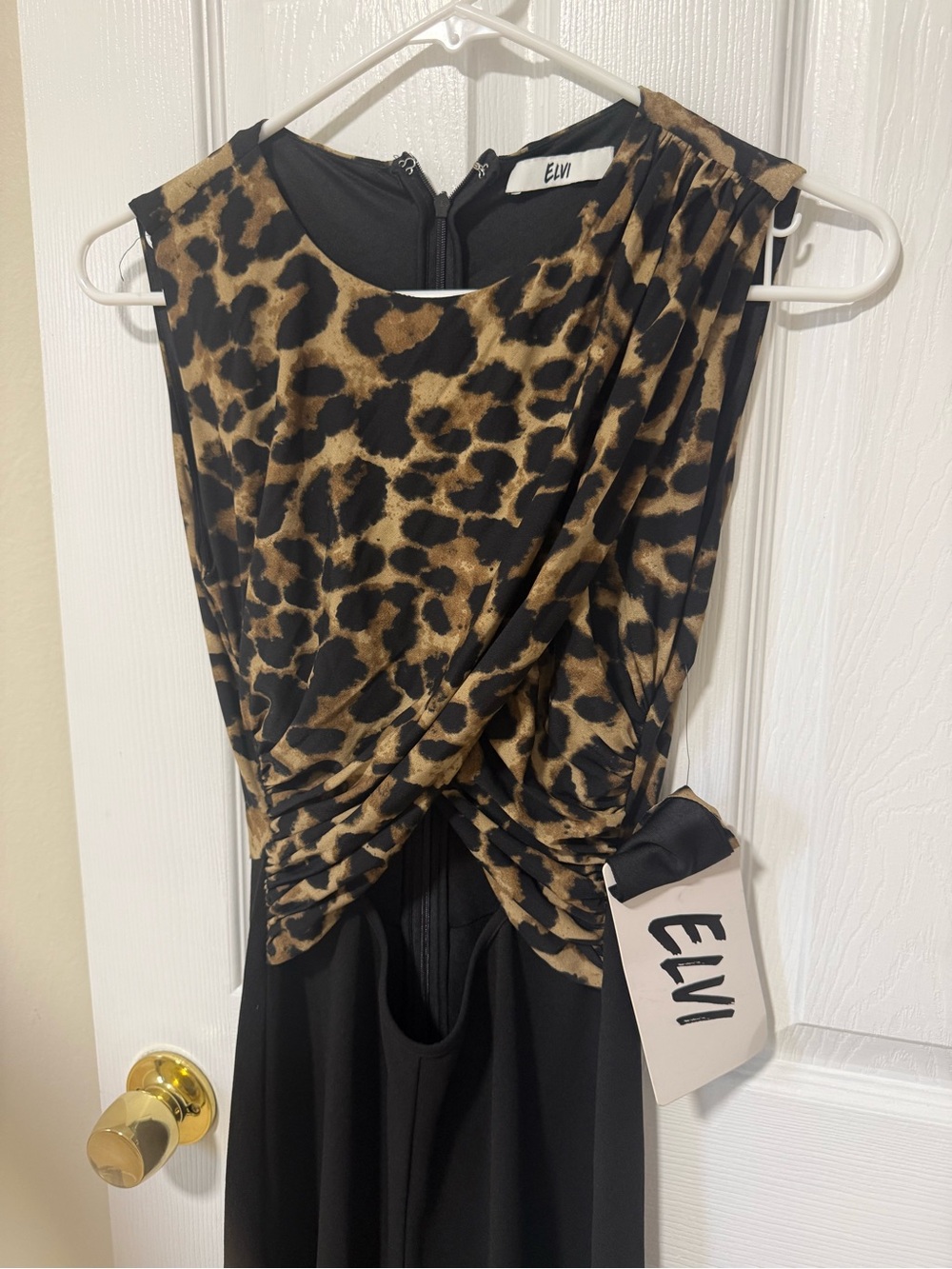 Elvi Black & Brown Leopard Twist-Front Jumpsuit